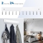 Rak sabuk kayu yang dipasang di dinding, isi 2, menampung 24 sabuk, putar 180°, putih.